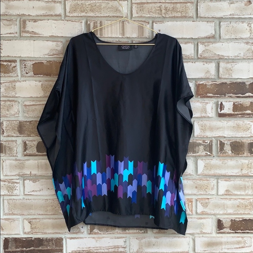 Mara Hoffman Black Blouse with Blue and Purple Accents